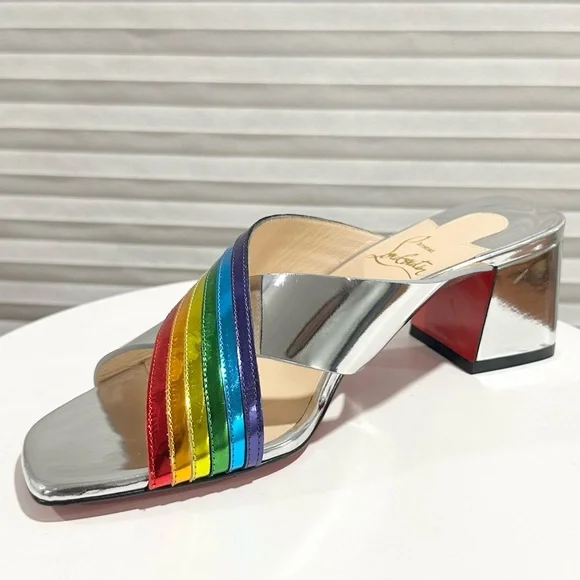 🌺CHRISTIAN LOUBOUTIN🌺 Arkenmule Silver Rainbow Mule Sandal Size: 36.5 - Picture 2 of 15